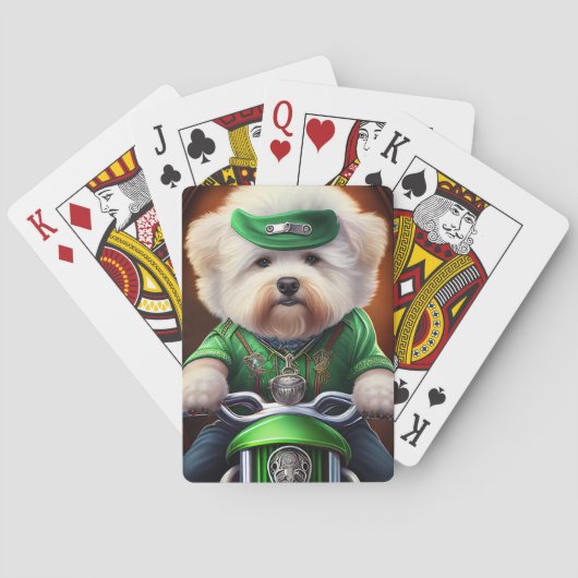 Bichon Frisé Dog Driving Bike St. Patrick's Day Pokerkaarten (Achterkant)