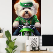 Bichon Frisé Dog Driving Bike St. Patrick's Day Poster (Thuiskantoor)