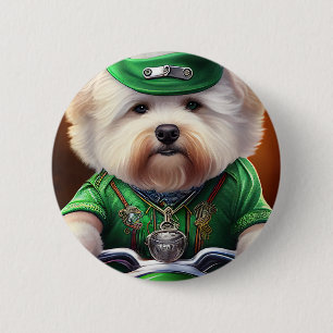 Bichon Frisé Dog Driving Bike St. Patrick's Day Ronde Button 5,7 Cm