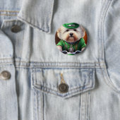 Bichon Frisé Dog Driving Bike St. Patrick's Day Ronde Button 5,7 Cm (In situ)