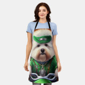 Bichon Frisé Dog Driving Bike St. Patrick's Day Schort (Gedragen)