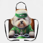 Bichon Frisé Dog Driving Bike St. Patrick's Day Schort (Voorkant)