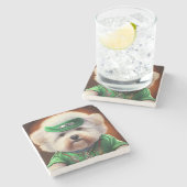 Bichon Frisé Dog Driving Bike St. Patrick's Day Stenen Onderzetter (Zijkant)