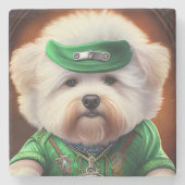 Bichon Frisé Dog Driving Bike St. Patrick's Day Stenen Onderzetter (Voorkant)