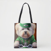 Bichon Frisé Dog Driving Bike St. Patrick's Day Tote Bag (Voorkant)