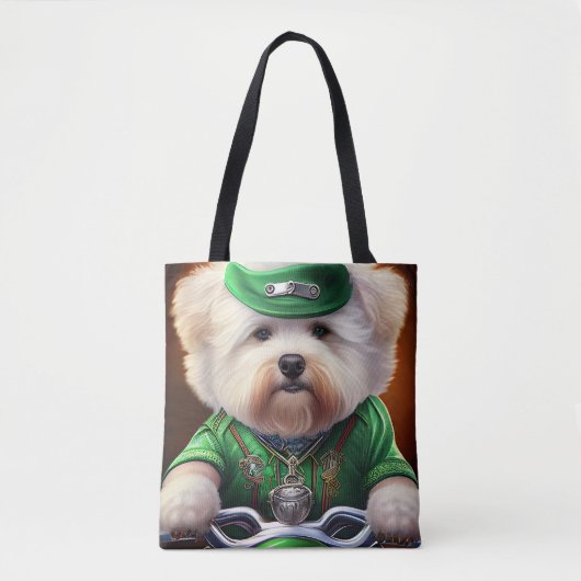 Bichon Frisé Dog Driving Bike St. Patrick's Day Tote Bag (Voorkant)