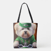 Bichon Frisé Dog Driving Bike St. Patrick's Day Tote Bag (Achterkant)