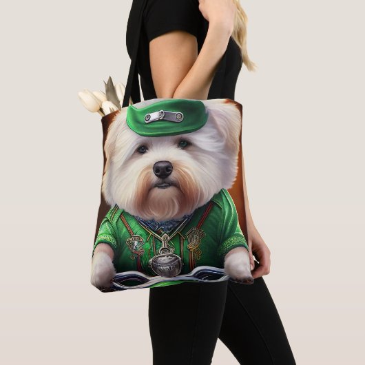 Bichon Frisé Dog Driving Bike St. Patrick's Day Tote Bag (Dichtbij)
