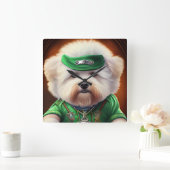 Bichon Frisé Dog Driving Bike St. Patrick's Day Vierkante Klok (Huis)