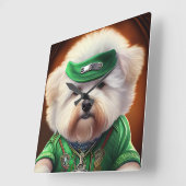 Bichon Frisé Dog Driving Bike St. Patrick's Day Vierkante Klok (Hoek)