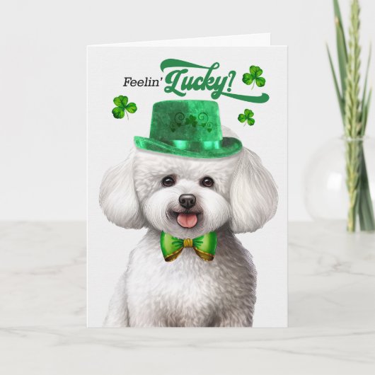 Bichon Frise Dog Feelin' Lucky St Patrick's Day Feestdagen Kaart (Voorkant)