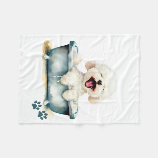 Bichon Frise Dog Fleece Deken (Voorkant (Horizontaal))