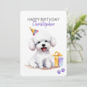 Bichon Frise Dog Gepersonaliseerd Gelukkige Verjaa Kaart (Staand voorkant)