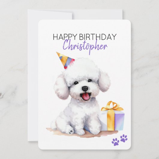 Bichon Frise Dog Gepersonaliseerd Gelukkige Verjaa Kaart (Voorkant)
