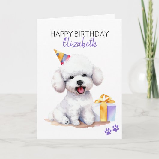 Bichon Frise Dog gepersonaliseerd Happy Birthday Kaart (Voorkant)