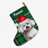 Bichon Frise Dog Holiday Green Plaid Dog's Name Grote Kerstsok (Achterkant (Hangend))