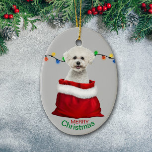 Bichon Frise Dog in Gift Bag Kerstmis Keramisch Ornament