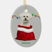 Bichon Frise Dog in Gift Bag Kerstmis Keramisch Ornament (Achterkant)