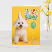 Bichon Frise Dog in Party Hat on Yellow Birthday Kaart (Gele Bloem)