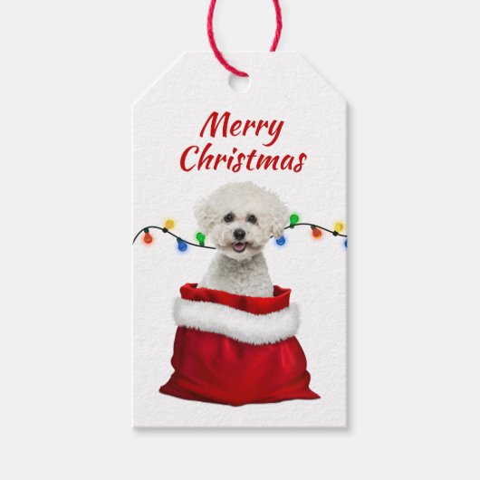 Bichon Frise Dog in Santa Bag Cadeaulabel (Voorkant)