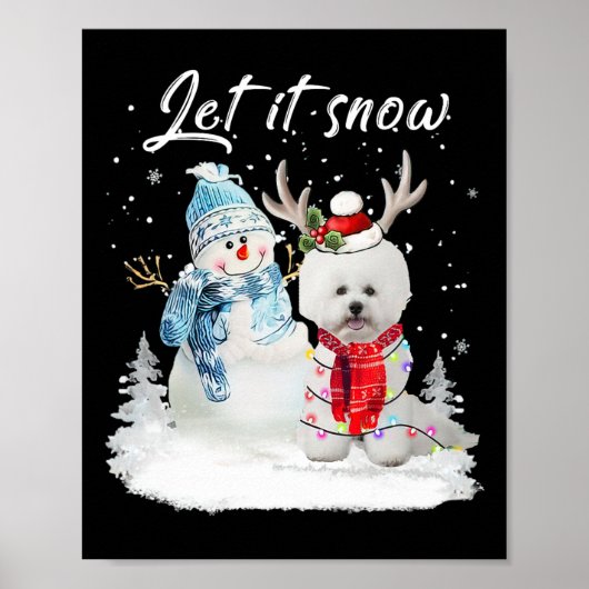 Bichon Frise Dog kerstmis Snowman Xmas Paja Poster (Voorkant)