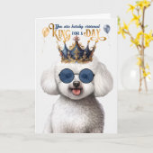 Bichon Frise Dog King voor een Dag Grappige Verjaa Kaart (Gele Bloem)