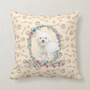 Bichon Frise Dog Paw Print & Floral Cute Kussen