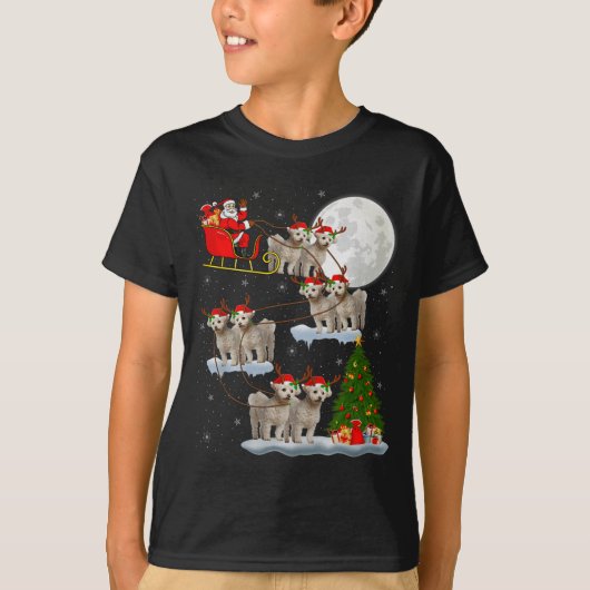 Bichon Frise Dog Santa Sleigh Flying Funny Magical T-shirt (Voorkant)