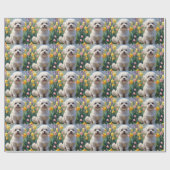 Bichon Frise Dog Spring Flowers Painting Cadeaupapier (Vlak)