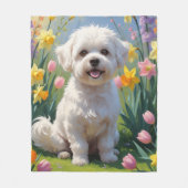 Bichon Frise Dog Spring Flowers Painting Fleece Deken (Voorkant)