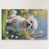 Bichon Frise Dog Spring Flowers Painting Legpuzzel (Horizontaal)