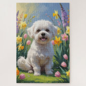 Bichon Frise Dog Spring Flowers Painting Legpuzzel (Verticaal)