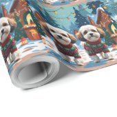 Bichon Frise Dogs Christmas Snow Holiday Cadeaupapier (Rol Hoek)