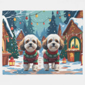 Bichon Frise Dogs Christmas Snow Holiday Fleece Deken (Voorkant (Horizontaal))