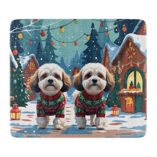 Bichon Frise Dogs Christmas Snow Holiday Snijplank (Voorkant)