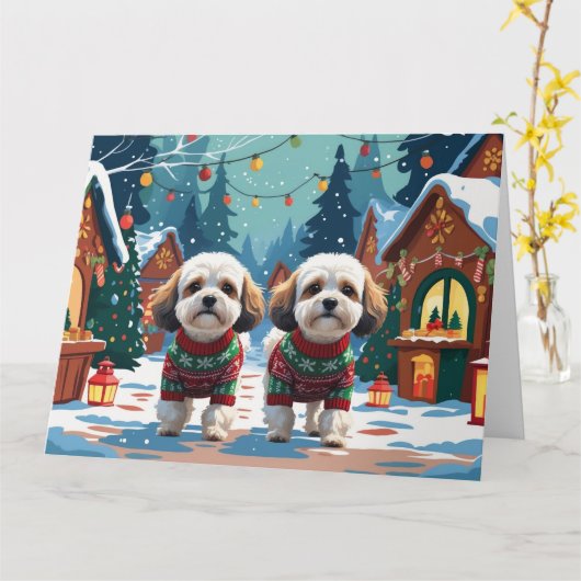 Bichon Frise Dogs Kerstmis Sneeuw Vakantie Kaart (Gele Bloem)