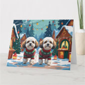 Bichon Frise Dogs Kerstmis Sneeuw Vakantie Kaart (Voorkant)