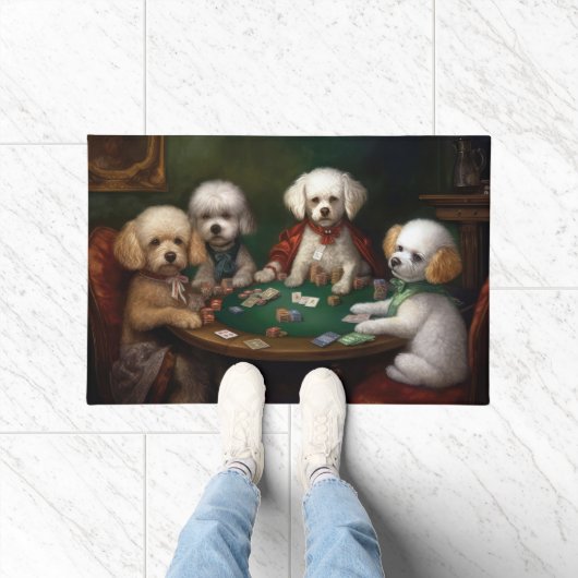 Bichon Frise Dogs Spelen Poker Art Deurmat (Binnen)