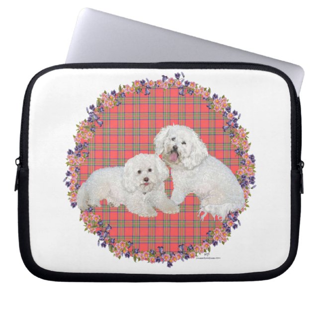 Bichon Frise Duo Plaid Laptop Sleeve (Voorkant)