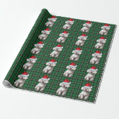 Bichon Frise en Green Holiday Plaid Kerstmis Cadeaupapier (Uitgerold)
