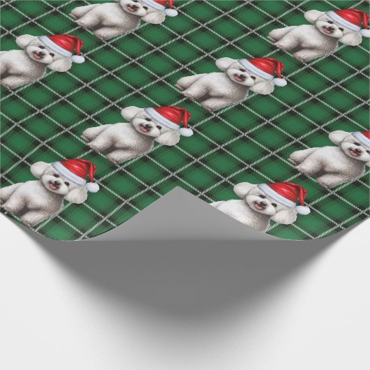 Bichon Frise en Green Holiday Plaid Kerstmis Cadeaupapier (Hoek)
