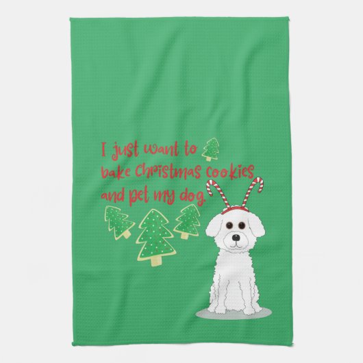 Bichon Frise en kerstkoekje Humor Theedoek (Verticaal)