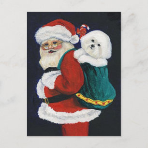 Bichon Frise en Santa Art Briefkaart voor kerstmis