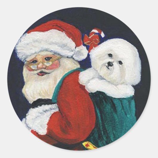 Bichon Frise en Santa Claus Art Sticker (Voorkant)