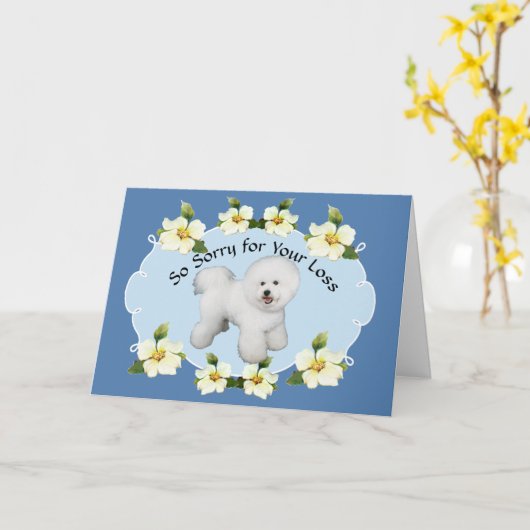 Bichon Frise en zijn Blue Dogwood Sympathy Kaart (Gele Bloem)