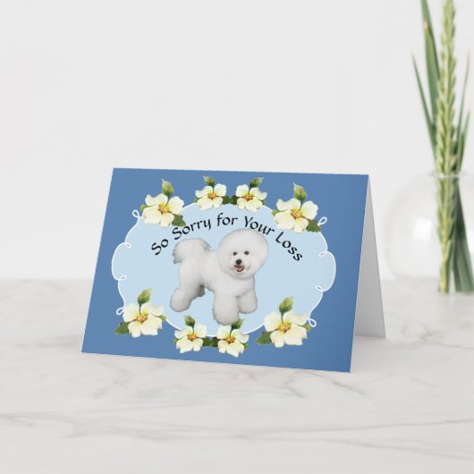 Bichon Frise en zijn Blue Dogwood Sympathy Kaart (Voorkant)