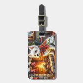 Bichon Frise Fireplace with Christmas Lights Bagagelabel (Voorkant verticaal)