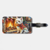 Bichon Frise Fireplace with Christmas Lights Bagagelabel (Achterkant horizontaal)