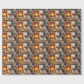 Bichon Frise Fireplace with Christmas Lights Cadeaupapier (Vlak)