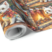 Bichon Frise Fireplace with Christmas Lights Cadeaupapier (Rol Hoek)